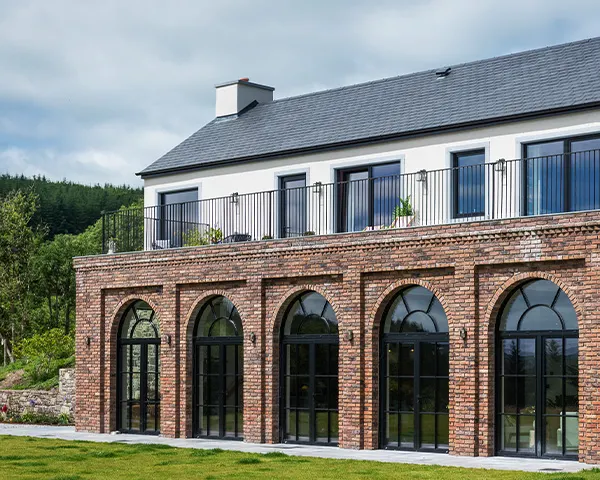 Minimalist, panoramic windows with a black frame