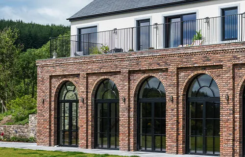Minimalist, panoramic windows with a black frame